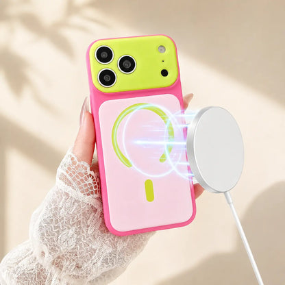 📱SOMMER-SPECIALTILBUD 50 % RABAT! Trendigt MagSafe-iPhone-cover i »Dopamine Color Block« – Ultratyndt, mat, stødfast beskyttelsescover i hård PC til iPhone 17 Pro Max