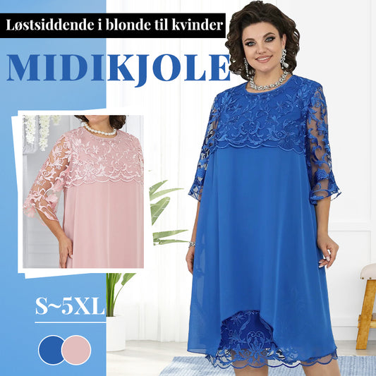 Løstsiddende midikjole i blonde til kvinder
