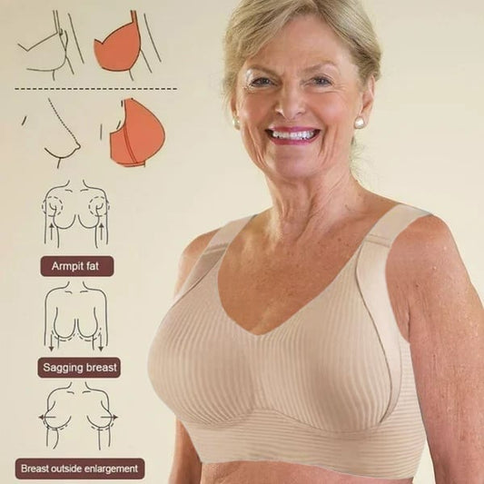 🎁Köp 1 Få 3 Förpackningar💕Ribbad Push Up Justerbar Trådlös BH för kvinnor