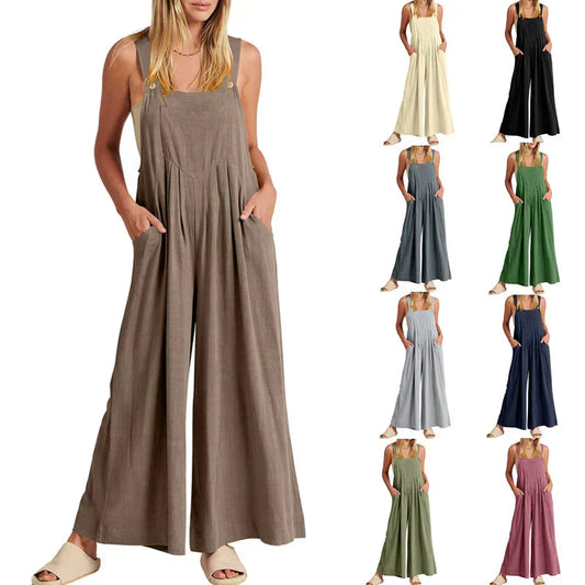 💝 Ärmlös jumpsuit med vida ben och fickor för damer