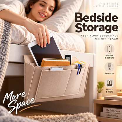 🛏️ 50% RABAT NU! 🛏️ Sengeopbevaringspose med flere rum – blødt filtmateriale, rummelig design & nem installation – perfekt til kollegieværelser, soveværelser og små rum 📚✨