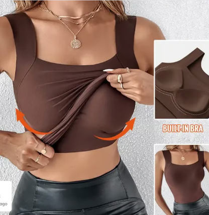 U Neck Thermal Tank Tops för kvinnor med inbyggd behå