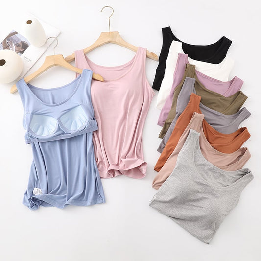 🎁Varmt salg 50% rabat👉Klassisk ensfarvet tank-top med indbygget bh til kvinder🎉