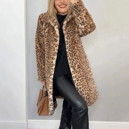 ✨Höstens bästsäljande set 💖Dam leopardmönstrad mellanlång jacka och läderleggings