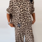 🌸Forårstilbud🌸 Leopardprint-Toppe med Rund Hals og Bukser i To Dele