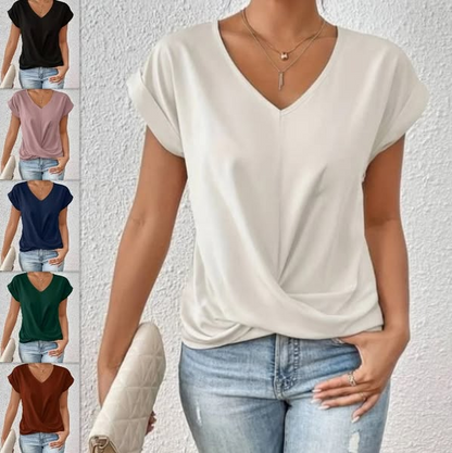 🌸Forårstilbud💐Afslappet Kortærmet Elegant V-Hals Twist-Tee