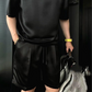 🏆Flash Sale⚡🔥Högkvalitativ herr Mercerized Cotton Casual Solid Color Top och Shorts Two-Piece Set【Lös passform, lämplig för alla tillfällen】