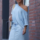 ✨Klädsel för arbete och pendling✨Damtopp med diagonala axlar och lång denimkjol med slits + vävd väska