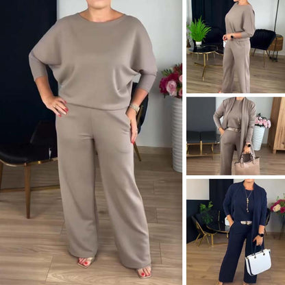 🔥Mest populärt🔥👚Hemkomfort + Business Elegance Lång kofta, topp och byxor, 3-delat set