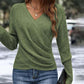 Elegant Casual Stickad Damtopp med V-ringning