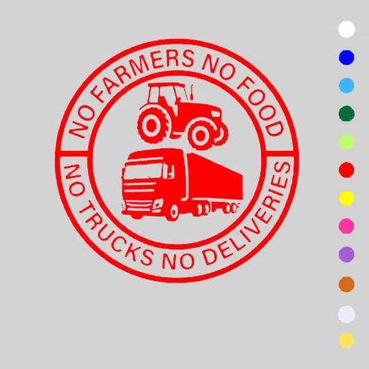 Vinylklistermærke til bil: No Farmers No Food - No Trucks No Deliveries