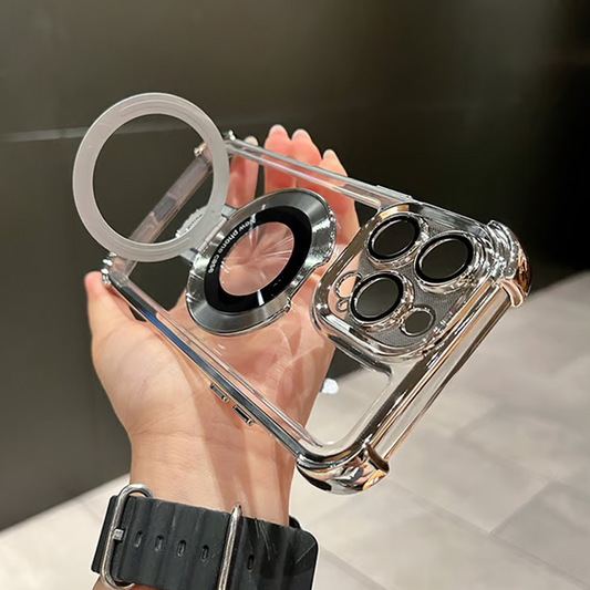 Gennemsigtigt elektropletteret magnetisk etui med ringstativ