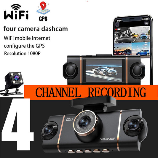 🚗📹 50% RABATT! | 4-kanals HD Dashcam – Fram, Interiör & Bak, 1080P, WiFi & GPS!