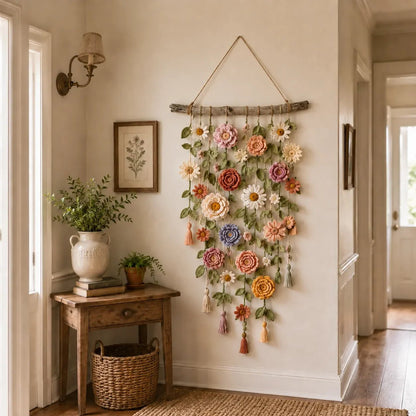 🌸SIDSTE DAG – SÆRTILBUD!!🏵️Hæklet blomsterdekoration til væggen