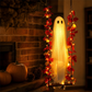 Hængende Halloween-spøgelse på gynge med fjernbetjening, LED og lønneblade