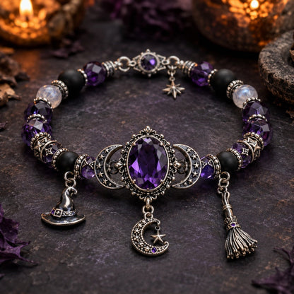 Gotisk lilla Halloween-armbånd med rhinestones