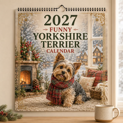 🔥🎁Nyhed 50 % RABAT🔥Vægkalender med Yorkshire Terrier 2027